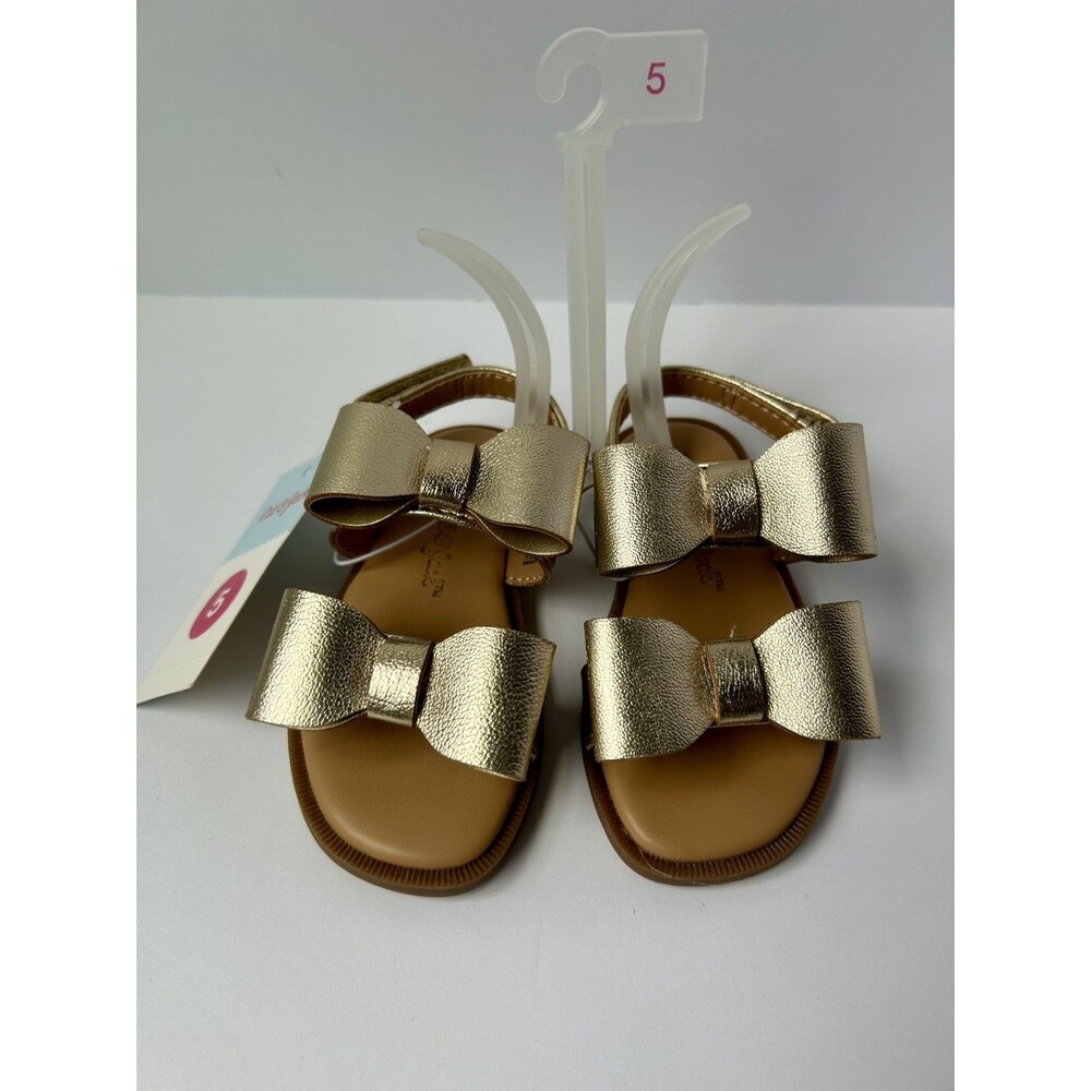 Cat & Jack Sandals Girls Toddler Size 5 Gold Ruby Bow Strappy Summer New